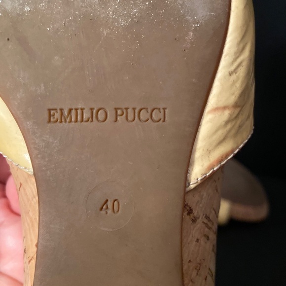 Emilio Pucci Beige Patent Leather Cork Wedge Slide Slip-on Sandals sz 40 Italy - Picture 9 of 11